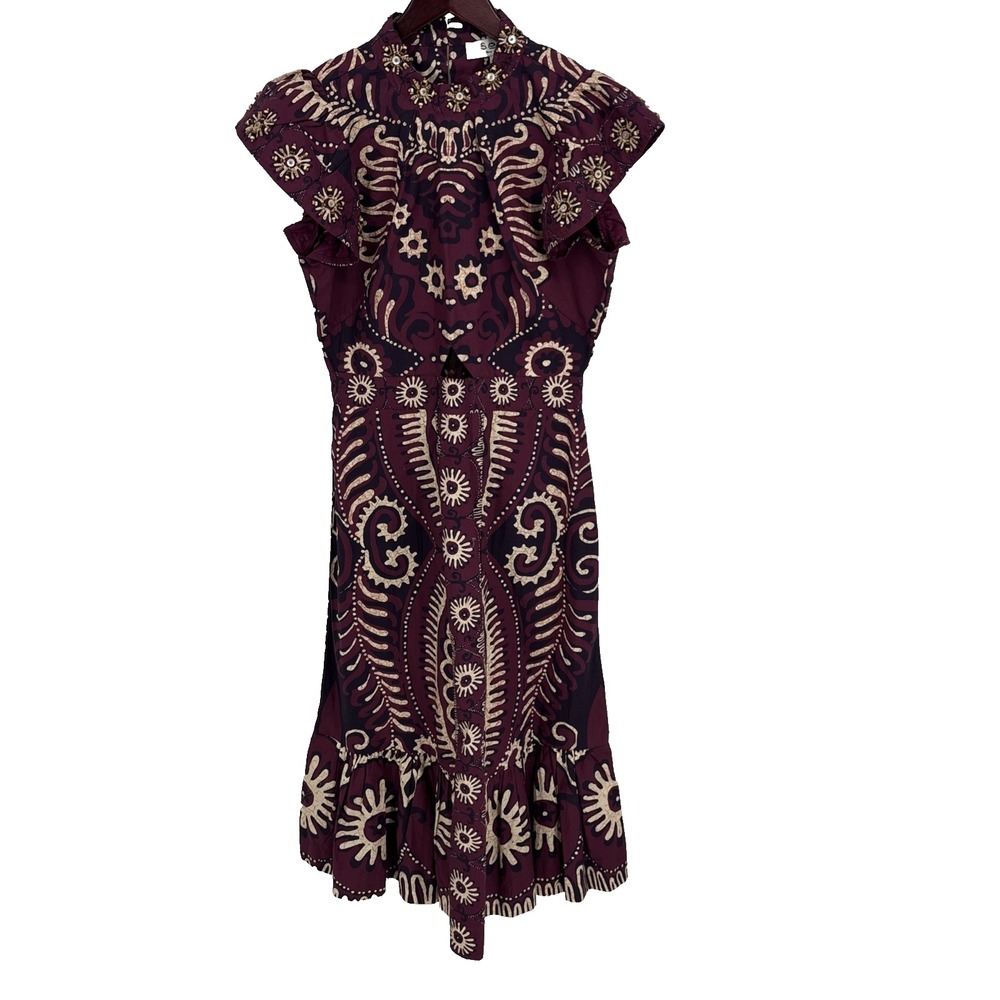Sea New York Charlough Print Cut Out Midi Dress Size 8 Magenta
